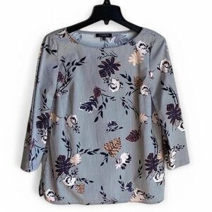 Lafayette148 Anthropolgie Blue & white striped boat neck blouse | size 10